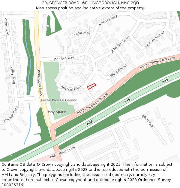 39, SPENCER ROAD, WELLINGBOROUGH, NN8 2QB: Location map and indicative extent of plot