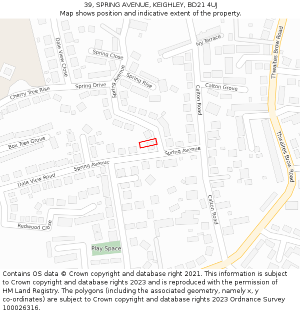 39, SPRING AVENUE, KEIGHLEY, BD21 4UJ: Location map and indicative extent of plot