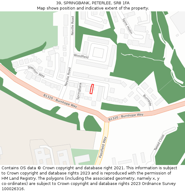 39, SPRINGBANK, PETERLEE, SR8 1FA: Location map and indicative extent of plot