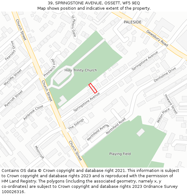 39, SPRINGSTONE AVENUE, OSSETT, WF5 9EQ: Location map and indicative extent of plot