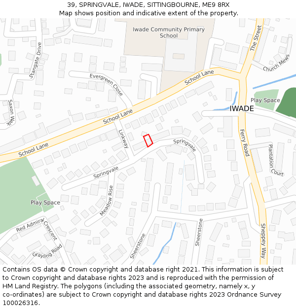 39, SPRINGVALE, IWADE, SITTINGBOURNE, ME9 8RX: Location map and indicative extent of plot