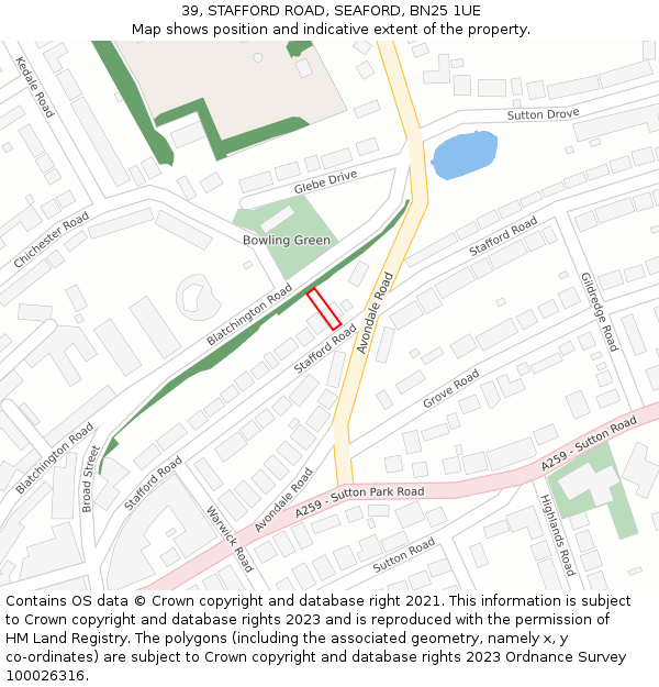 39, STAFFORD ROAD, SEAFORD, BN25 1UE: Location map and indicative extent of plot