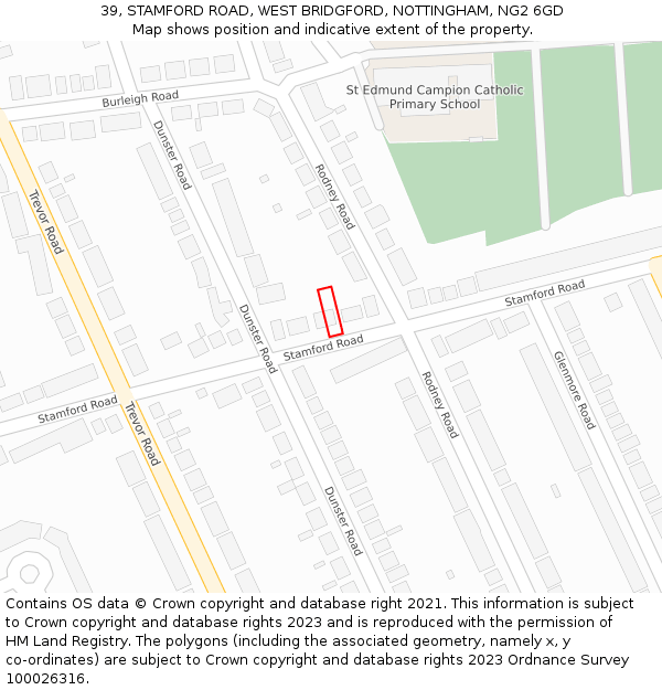 39, STAMFORD ROAD, WEST BRIDGFORD, NOTTINGHAM, NG2 6GD: Location map and indicative extent of plot