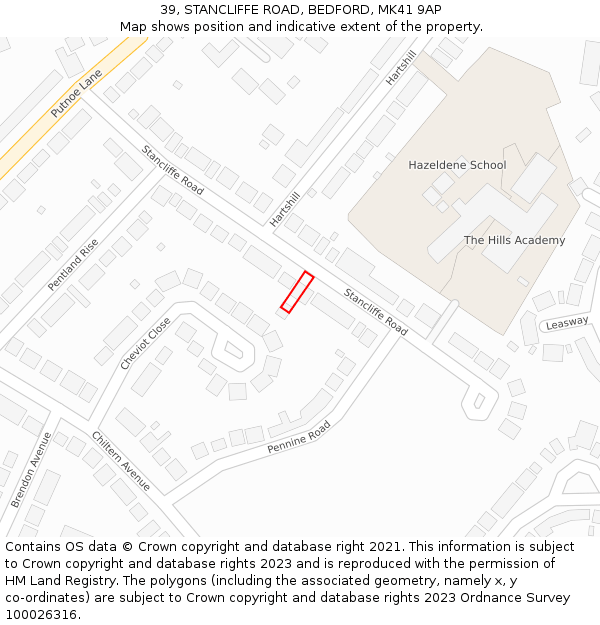 39, STANCLIFFE ROAD, BEDFORD, MK41 9AP: Location map and indicative extent of plot