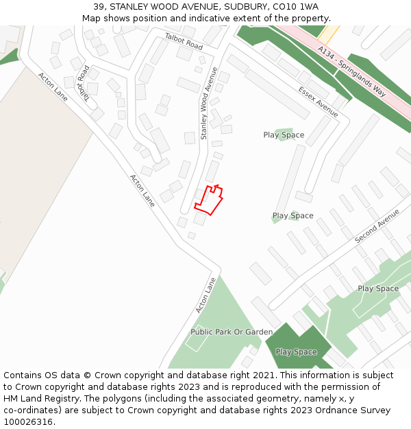 39, STANLEY WOOD AVENUE, SUDBURY, CO10 1WA: Location map and indicative extent of plot