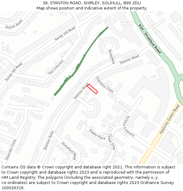 39, STANTON ROAD, SHIRLEY, SOLIHULL, B90 2DU: Location map and indicative extent of plot