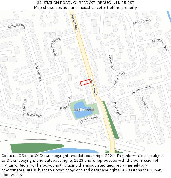 39, STATION ROAD, GILBERDYKE, BROUGH, HU15 2ST: Location map and indicative extent of plot