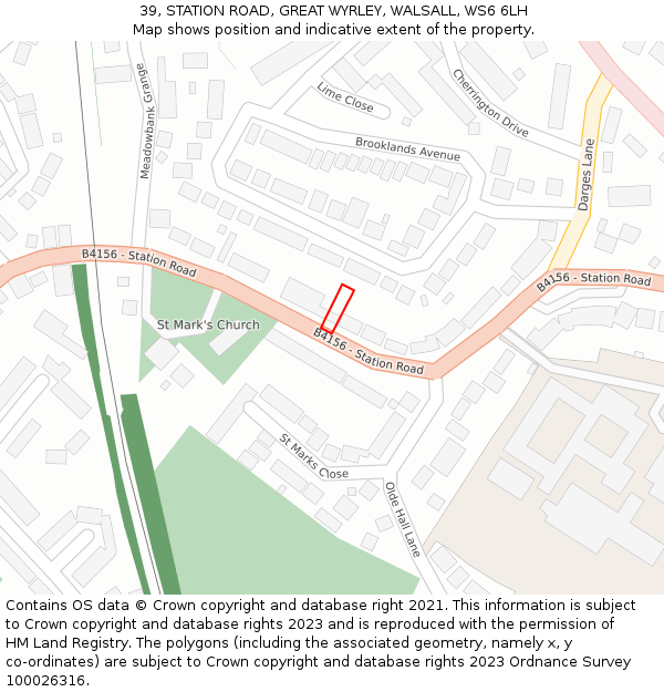 39, STATION ROAD, GREAT WYRLEY, WALSALL, WS6 6LH: Location map and indicative extent of plot