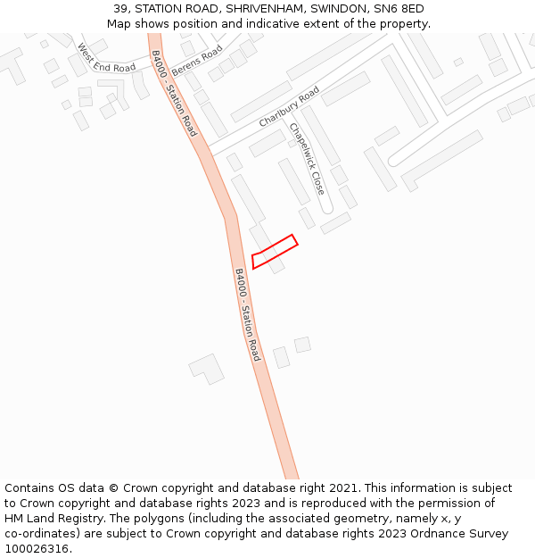 39, STATION ROAD, SHRIVENHAM, SWINDON, SN6 8ED: Location map and indicative extent of plot