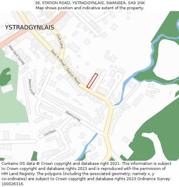 39, STATION ROAD, YSTRADGYNLAIS, SWANSEA, SA9 1NX: Location map and indicative extent of plot