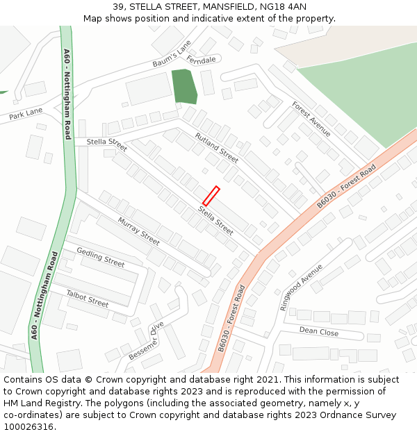 39, STELLA STREET, MANSFIELD, NG18 4AN: Location map and indicative extent of plot