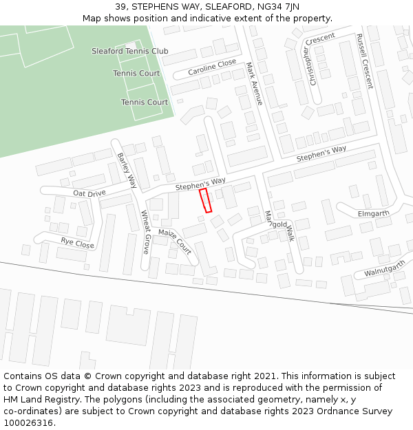 39, STEPHENS WAY, SLEAFORD, NG34 7JN: Location map and indicative extent of plot