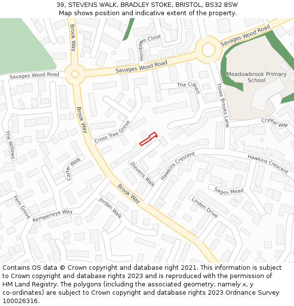 39, STEVENS WALK, BRADLEY STOKE, BRISTOL, BS32 8SW: Location map and indicative extent of plot