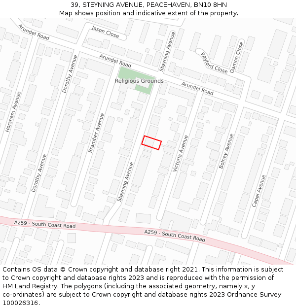 39, STEYNING AVENUE, PEACEHAVEN, BN10 8HN: Location map and indicative extent of plot