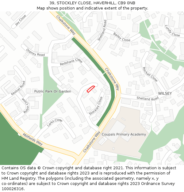 39, STOCKLEY CLOSE, HAVERHILL, CB9 0NB: Location map and indicative extent of plot