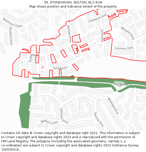 39, STONEHAVEN, BOLTON, BL3 4UW: Location map and indicative extent of plot