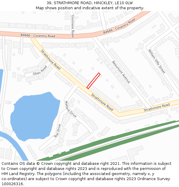 39, STRATHMORE ROAD, HINCKLEY, LE10 0LW: Location map and indicative extent of plot