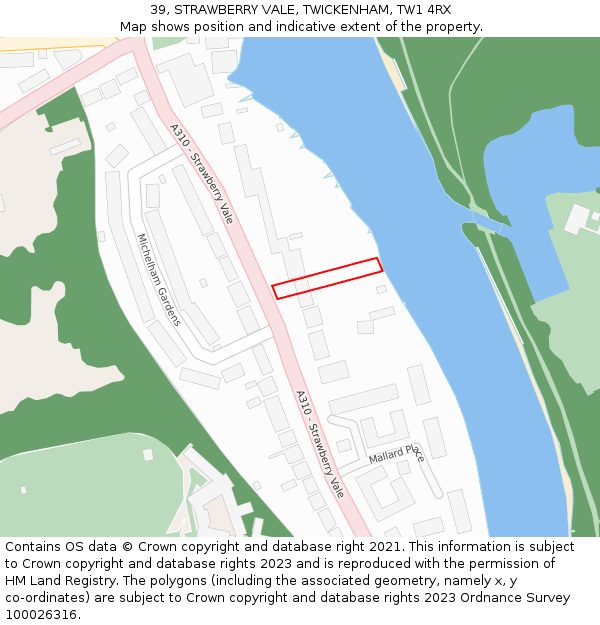 39, STRAWBERRY VALE, TWICKENHAM, TW1 4RX: Location map and indicative extent of plot