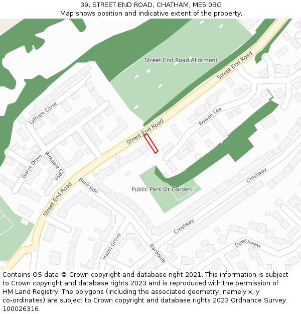 39, STREET END ROAD, CHATHAM, ME5 0BG: Location map and indicative extent of plot