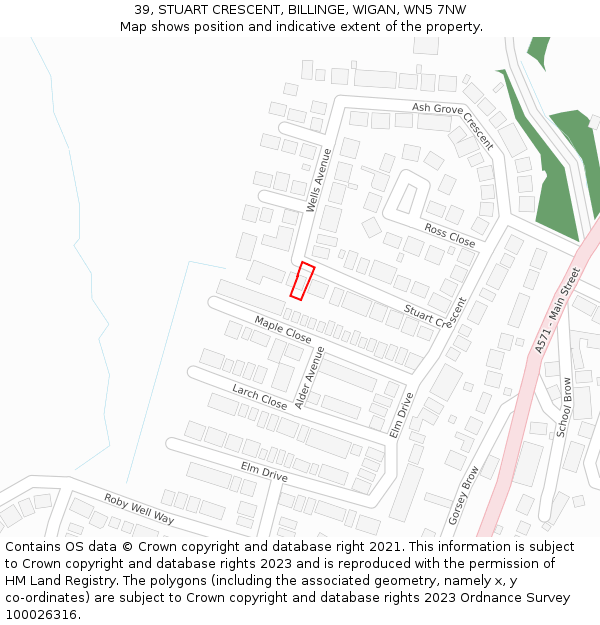 39, STUART CRESCENT, BILLINGE, WIGAN, WN5 7NW: Location map and indicative extent of plot