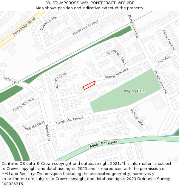 39, STUMPCROSS WAY, PONTEFRACT, WF8 2DF: Location map and indicative extent of plot