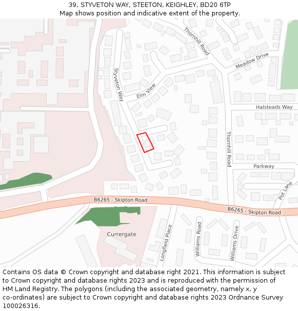 39, STYVETON WAY, STEETON, KEIGHLEY, BD20 6TP: Location map and indicative extent of plot
