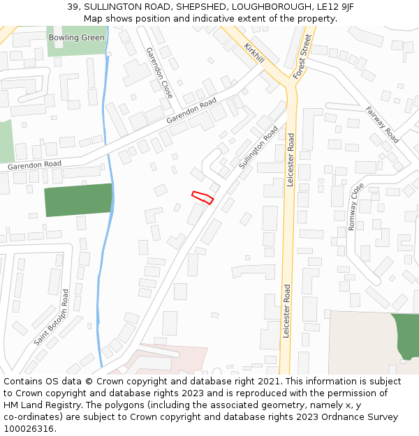 39, SULLINGTON ROAD, SHEPSHED, LOUGHBOROUGH, LE12 9JF: Location map and indicative extent of plot