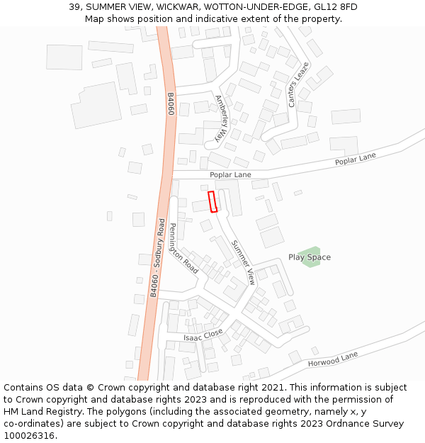 39, SUMMER VIEW, WICKWAR, WOTTON-UNDER-EDGE, GL12 8FD: Location map and indicative extent of plot