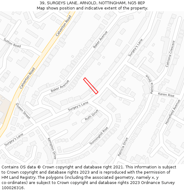 39, SURGEYS LANE, ARNOLD, NOTTINGHAM, NG5 8EP: Location map and indicative extent of plot