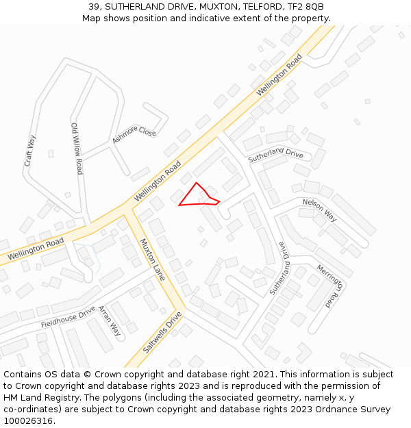 39, SUTHERLAND DRIVE, MUXTON, TELFORD, TF2 8QB: Location map and indicative extent of plot