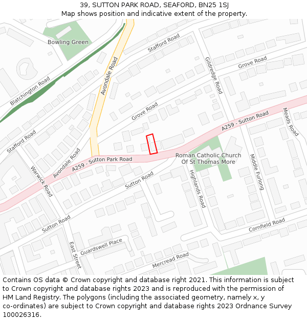 39, SUTTON PARK ROAD, SEAFORD, BN25 1SJ: Location map and indicative extent of plot