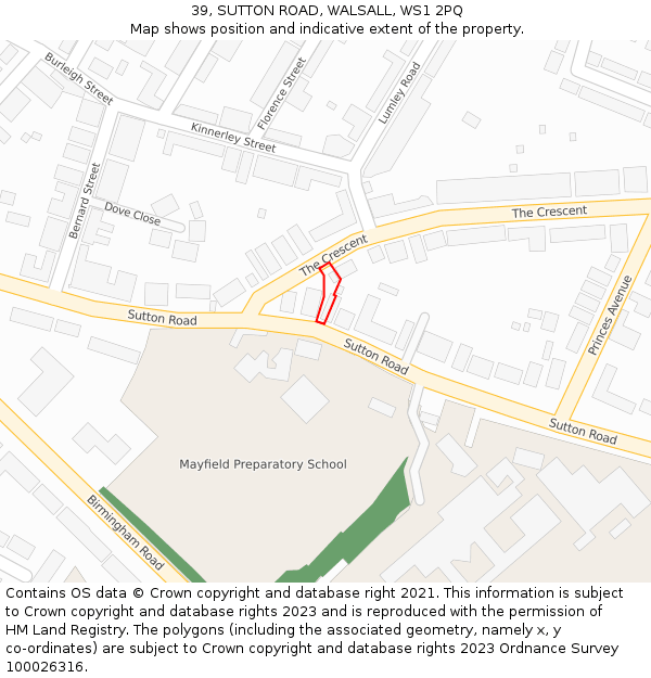 39, SUTTON ROAD, WALSALL, WS1 2PQ: Location map and indicative extent of plot