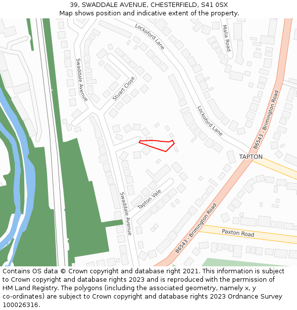 39, SWADDALE AVENUE, CHESTERFIELD, S41 0SX: Location map and indicative extent of plot