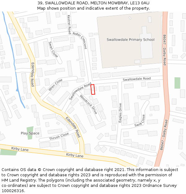 39, SWALLOWDALE ROAD, MELTON MOWBRAY, LE13 0AU: Location map and indicative extent of plot