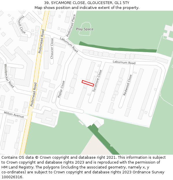 39, SYCAMORE CLOSE, GLOUCESTER, GL1 5TY: Location map and indicative extent of plot