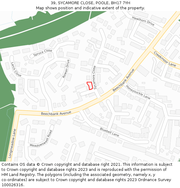 39, SYCAMORE CLOSE, POOLE, BH17 7YH: Location map and indicative extent of plot
