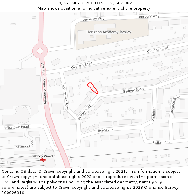 39, SYDNEY ROAD, LONDON, SE2 9RZ: Location map and indicative extent of plot