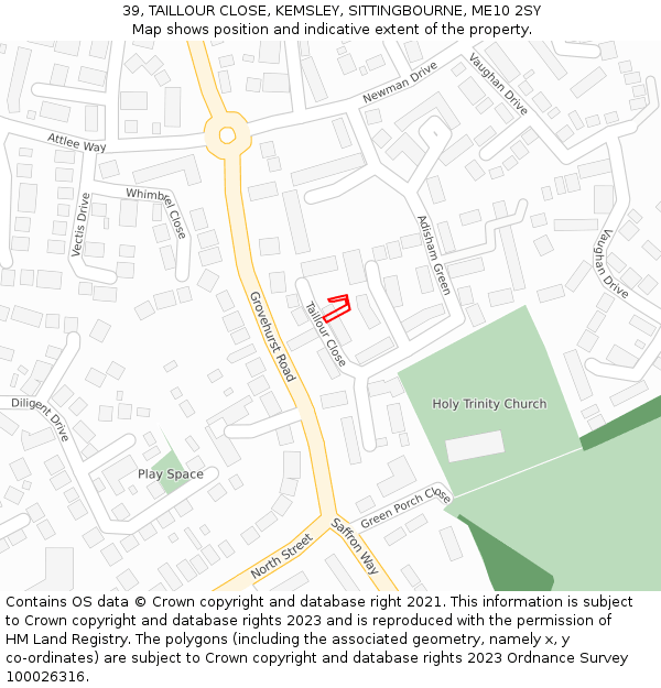 39, TAILLOUR CLOSE, KEMSLEY, SITTINGBOURNE, ME10 2SY: Location map and indicative extent of plot