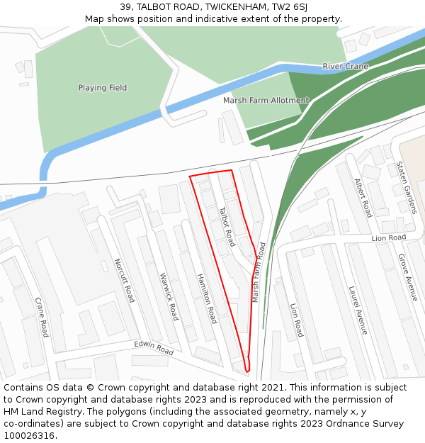 39, TALBOT ROAD, TWICKENHAM, TW2 6SJ: Location map and indicative extent of plot