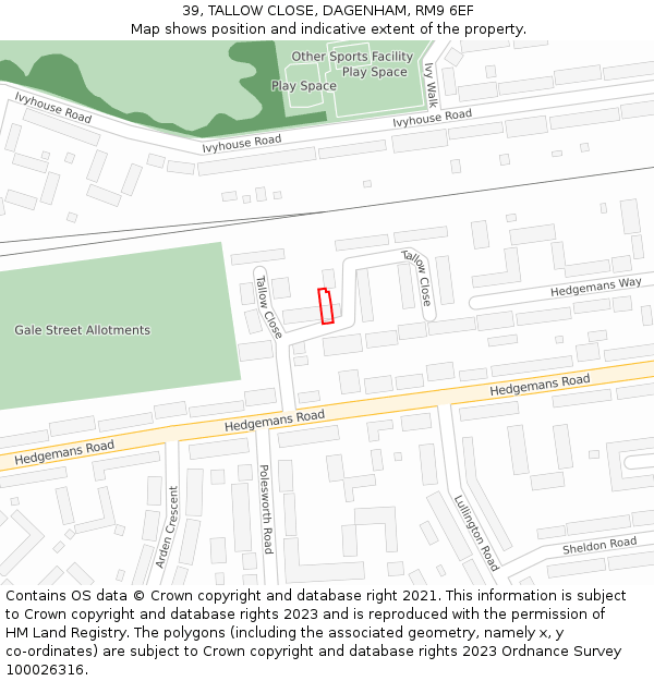 39, TALLOW CLOSE, DAGENHAM, RM9 6EF: Location map and indicative extent of plot