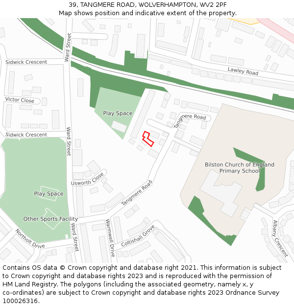 39, TANGMERE ROAD, WOLVERHAMPTON, WV2 2PF: Location map and indicative extent of plot