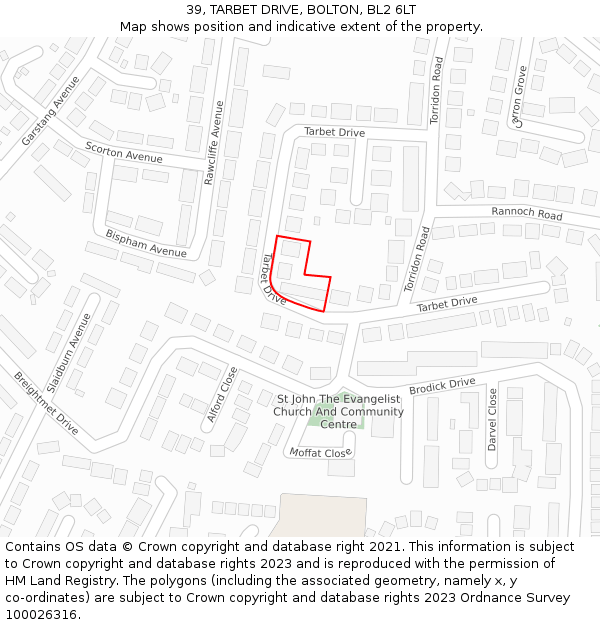 39, TARBET DRIVE, BOLTON, BL2 6LT: Location map and indicative extent of plot