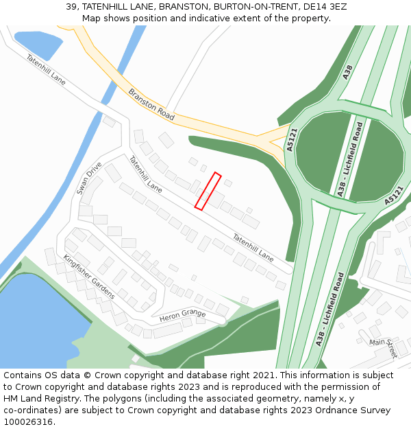 39, TATENHILL LANE, BRANSTON, BURTON-ON-TRENT, DE14 3EZ: Location map and indicative extent of plot