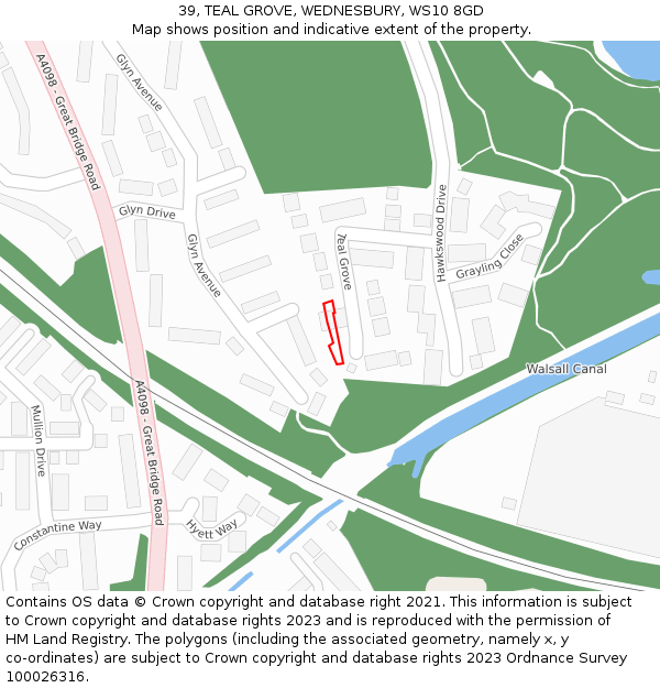 39, TEAL GROVE, WEDNESBURY, WS10 8GD: Location map and indicative extent of plot