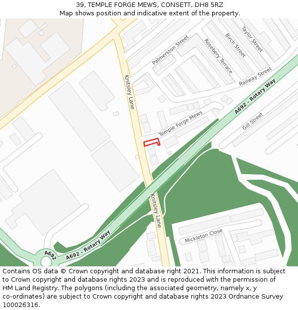 39, TEMPLE FORGE MEWS, CONSETT, DH8 5RZ: Location map and indicative extent of plot