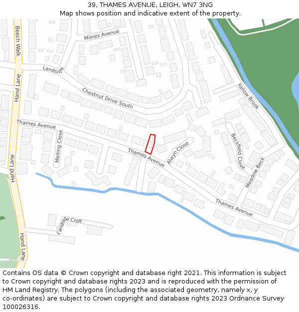 39, THAMES AVENUE, LEIGH, WN7 3NG: Location map and indicative extent of plot