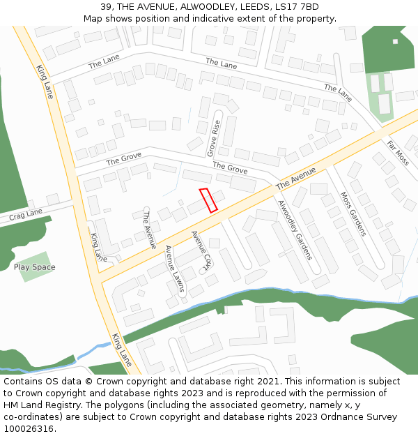 39, THE AVENUE, ALWOODLEY, LEEDS, LS17 7BD: Location map and indicative extent of plot