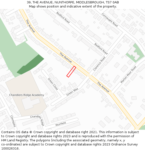 39, THE AVENUE, NUNTHORPE, MIDDLESBROUGH, TS7 0AB: Location map and indicative extent of plot