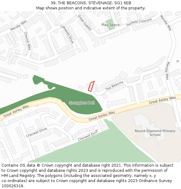 39, THE BEACONS, STEVENAGE, SG1 6EB: Location map and indicative extent of plot