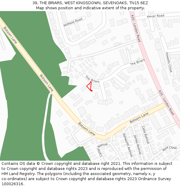 39, THE BRIARS, WEST KINGSDOWN, SEVENOAKS, TN15 6EZ: Location map and indicative extent of plot